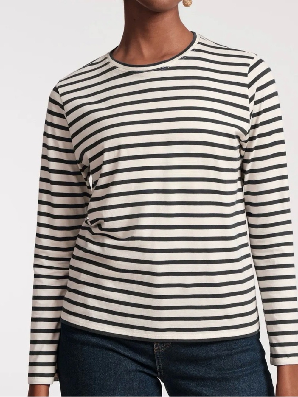 Mango Black and Cream Striped Long-Sleeve Crewneck